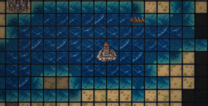 An Ottoman galley and an island tower in the waters off Istanbul in SiegeMarch